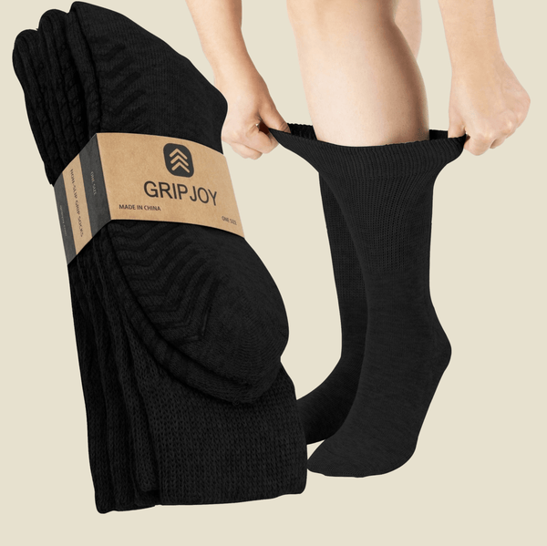 Men's Black/Grey Diabetic Socks with Grippers x3 Pairs, Gripjoy Socks