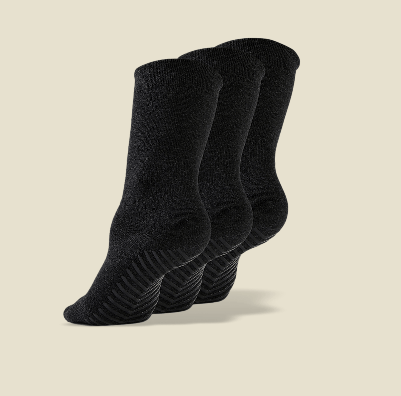 Women's Beige/Tan Original Crew Non-Slip Socks - 3 pairs - Gripjoy Socks