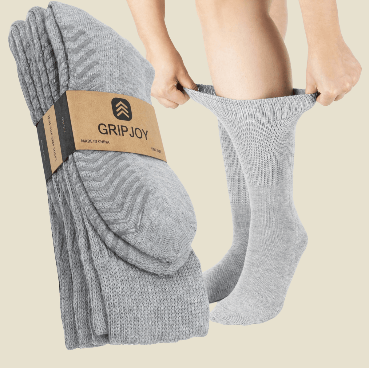 Men's Light Grey Diabetic Socks with Grippers x3 Pairs