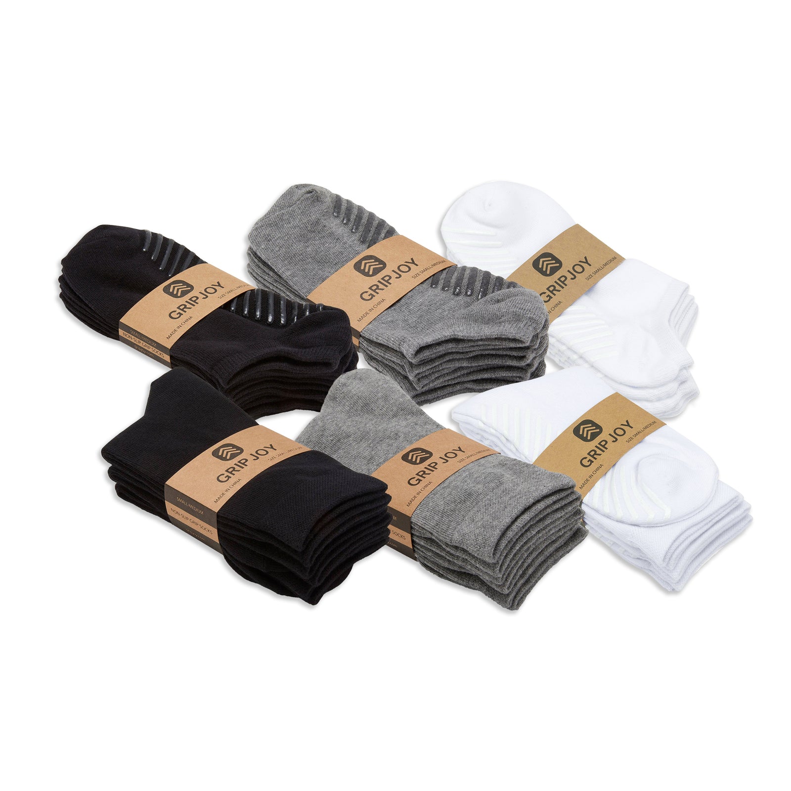 Men's Black/Grey Low Cut Ankle Non Skid Socks - 3 pairs